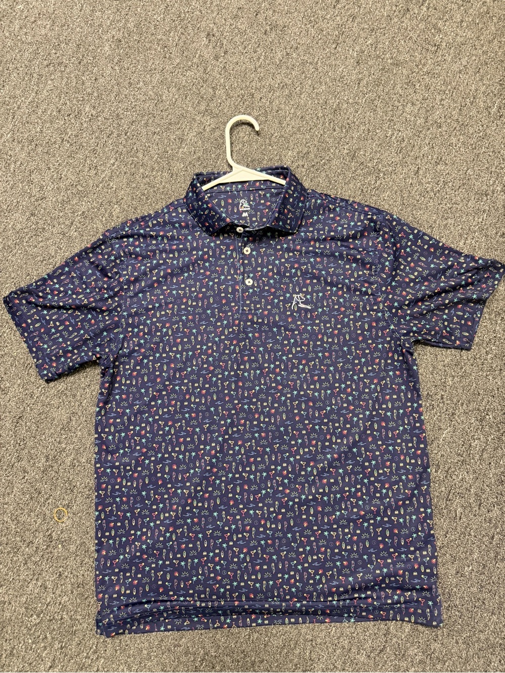 Rhoback Men’s Cocktail Print Performance Golf Polo Navy Medium